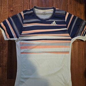 Adidas Striped Athletic Tennis  T-Shirt